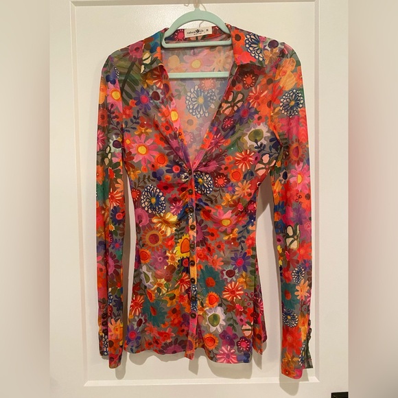 NATURAL LIFE “Carina” Sheer Floral Button Down Shirt - Picture 1 of 10